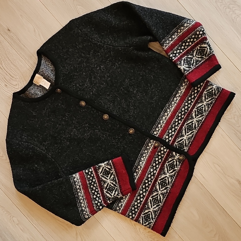 Vintage Cleo Nordic Wool Neuteral Cardigan Sweater, Large